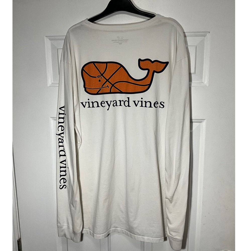 Vineyard Vines Mens XLT White Basketball Whale Long Sleeve Pocket T-Shirt